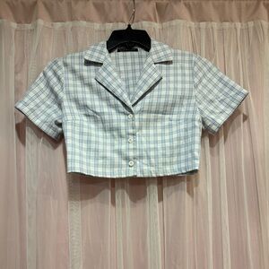 Brandy Melville Blue and White Plaid Crop Top